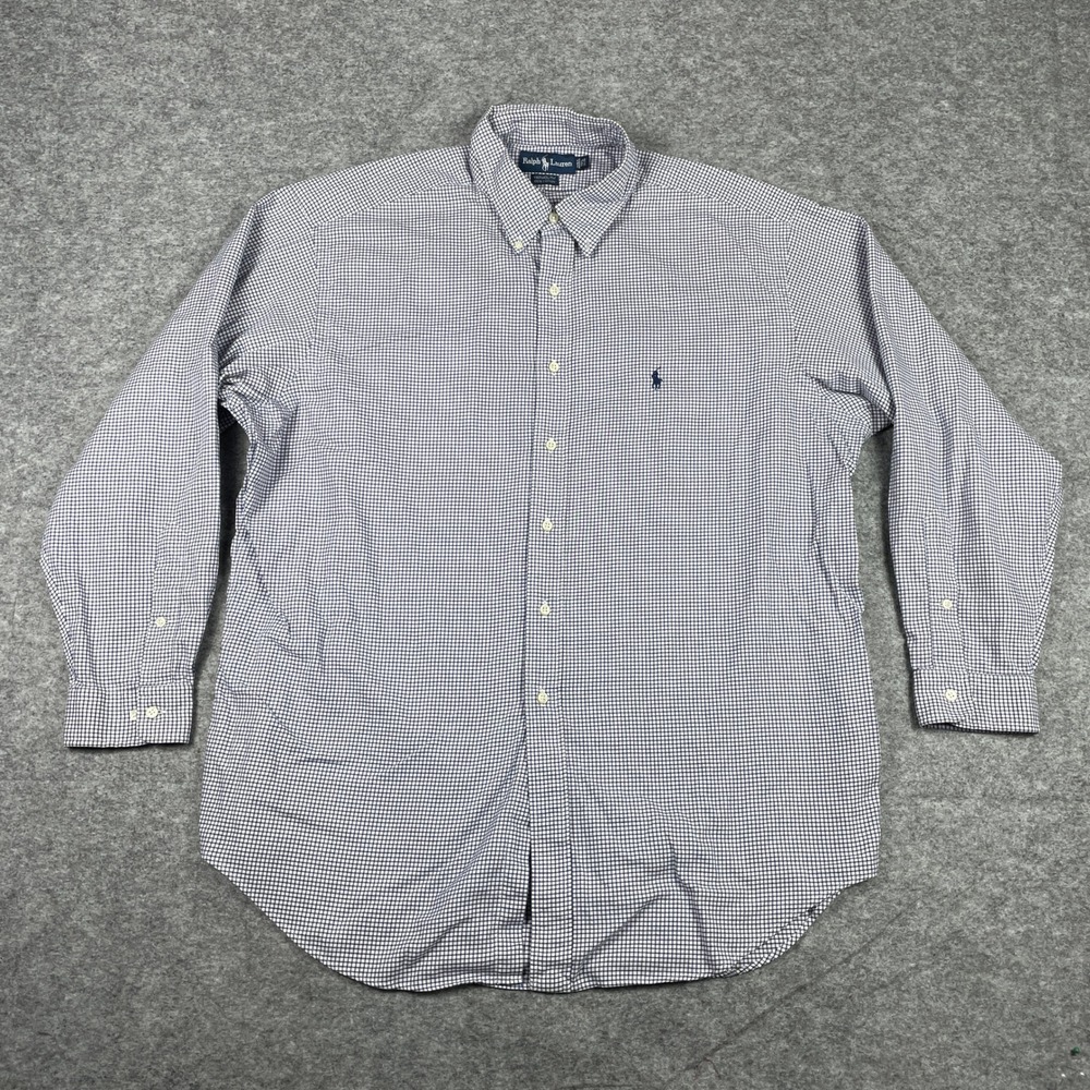 VTG Ralph Lauren Button Down Shirt Mens 17.5 34/35 Blue Yarmouth Gingham 90s